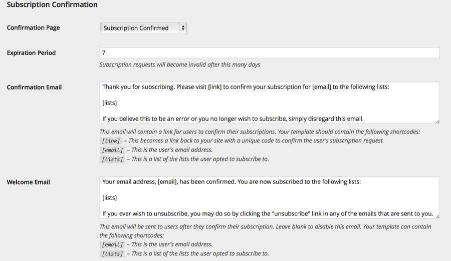 Subscription confirmation